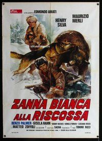 k695 WHITE FANG TO THE RESCUE Italian one-panel movie poster '75 cool art!