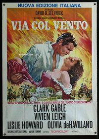k577 GONE WITH THE WIND Italian one-panel movie poster R70s Gable, Leigh