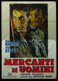 k076 BORDER INCIDENT Italian two-panel movie poster '49 Montalban,Brini art!