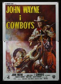 k084 COWBOYS Italian two-panel movie poster '72 really cool different art!