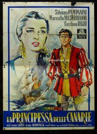 k096 ISLAND PRINCESS Italian two-panel movie poster '54 Marcello Mastroianni