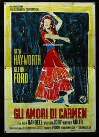 k097 LOVES OF CARMEN Italian two-panel movie poster R60 Rita Hayworth