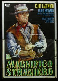 k100 MAGNIFICENT STRANGER Italian two-panel movie poster '67 Clint Eastwood