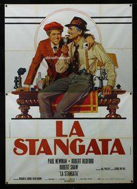 k114 STING Italian two-panel movie poster '74 Newman, Redford, Amsel art!