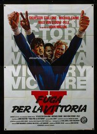 k119 VICTORY Italian two-panel movie poster '81 soccer, Stallone, Pele
