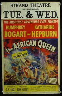 k258 AFRICAN QUEEN window card movie poster '52 Humphrey Bogart, Kate Hepburn
