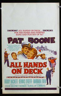 k263 ALL HANDS ON DECK window card movie poster '61 Pat Boone, Barbara Eden