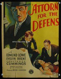 k275 ATTORNEY FOR THE DEFENSE window card movie poster '32 Edmund Lowe