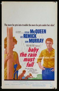 k277 BABY THE RAIN MUST FALL window card movie poster '65 Steve McQueen