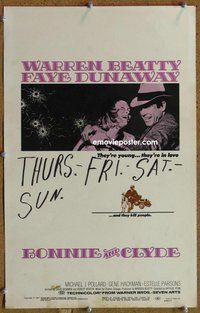 k283 BONNIE & CLYDE window card movie poster '67 Warren Beatty, Faye Dunaway