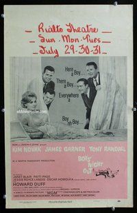 k284 BOYS' NIGHT OUT window card movie poster '62 Garner, sexy Kim Novak!