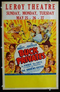 k289 BUCK PRIVATES window card movie poster '40 art of Abbott & Costello!