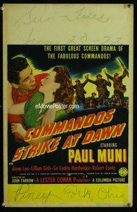 k312 COMMANDOS STRIKE AT DAWN window card movie poster '42 Paul Muni, Anne Lee
