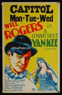 k313 CONNECTICUT YANKEE window card movie poster '31 Will Rogers, Myrna Loy
