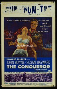 k314 CONQUEROR window card movie poster '56 John Wayne, Susan Hayward