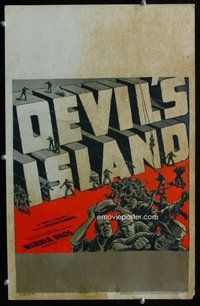 k322 DEVIL'S ISLAND window card movie poster '39 Boris Karloff, cool art!