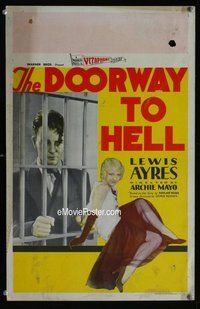 k328 DOORWAY TO HELL window card movie poster '30 Lew Ayres, James Cagney