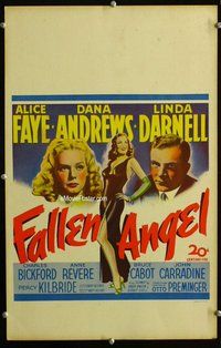 k335 FALLEN ANGEL window card movie poster '45 Alice Faye, Andrews, Darnell