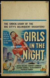 k350 GIRLS IN THE NIGHT window card movie poster '53 sexy smoking bad girl!