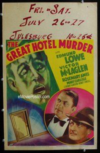 k357 GREAT HOTEL MURDER window card movie poster '35 Edmund Lowe, McLaglen