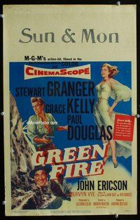 k360 GREEN FIRE window card movie poster '54 Grace Kelly, Stewart Granger