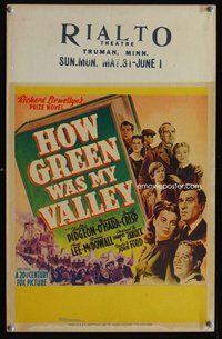 k370 HOW GREEN WAS MY VALLEY window card movie poster '41 John Ford, Pidgeon