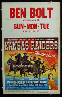 k387 KANSAS RAIDERS window card movie poster '50 Audie Murphy, Brian Donlevy