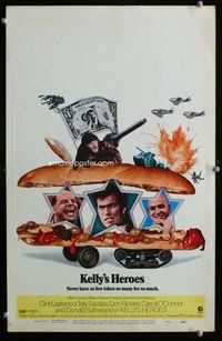 k389 KELLY'S HEROES window card movie poster '70 Clint Eastwood, WWII!