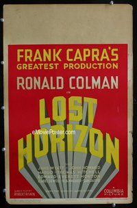 k398 LOST HORIZON window card movie poster '37 Ronald Colman, Frank Capra