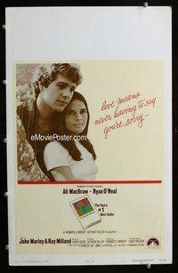 k399 LOVE STORY window card movie poster '70 Ali MacGraw, Ryan O'Neal