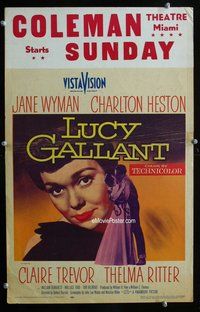 k400 LUCY GALLANT window card movie poster '55 Charlton Heston, Jane Wyman