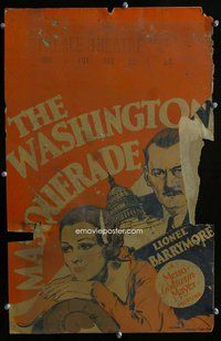 k495 WASHINGTON MASQUERADE window card movie poster '32 Lionel Barrymore