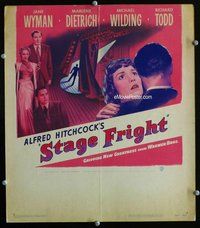 k460 STAGE FRIGHT window card movie poster '50 Marlene Dietrich, Hitchcock