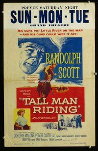 k471 TALL MAN RIDING window card movie poster '55 Randolph Scott, Malone
