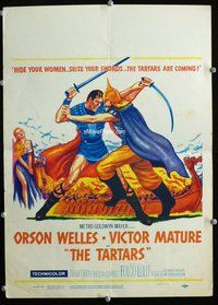 k472 TARTARS window card movie poster '61 Victor Mature, Orson Welles