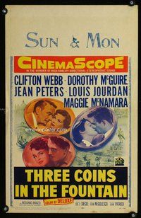 k477 THREE COINS IN THE FOUNTAIN window card movie poster '54 Clifton Webb