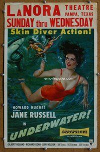k486 UNDERWATER window card movie poster '55 super sexy scuba Jane Russell!