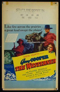 k499 WESTERNER window card movie poster '40 Gary Cooper, Walter Brennan