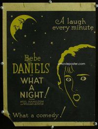 k500 WHAT A NIGHT window card movie poster '28 cool artwork of Bebe Daniels!