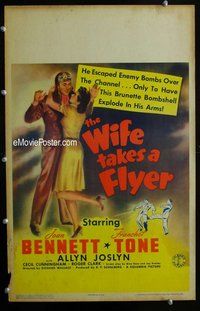 k504 WIFE TAKES A FLYER window card movie poster '42 Joan Bennett, Tone