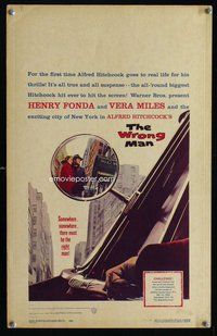 k509 WRONG MAN window card movie poster '57 Henry Fonda, Miles, Hitchcock