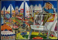 n008 1960s AMUSEMENT PARK billboard poster F. Freeland artwork!