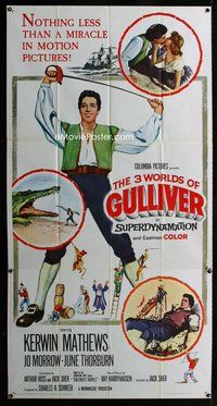 n024 3 WORLDS OF GULLIVER three-sheet movie poster '60 Ray Harryhausen