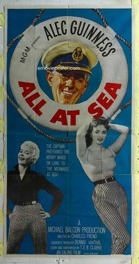 n287 ALL AT SEA three-sheet movie poster '58 captain Alec Guinness & babes!