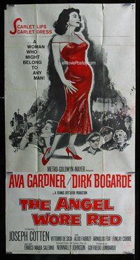 n292 ANGEL WORE RED three-sheet movie poster '60 sexy Ava Gardner, Bogarde