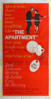 n293 APARTMENT three-sheet movie poster '60 Billy Wilder, Lemmon, MacLaine