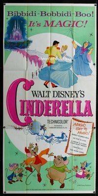 n031 CINDERELLA three-sheet movie poster R65 Walt Disney classic cartoon!
