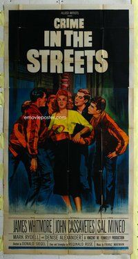n335 CRIME IN THE STREETS three-sheet movie poster '56 Cassavetes, Mineo