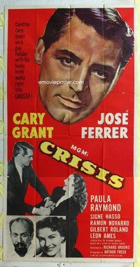 n336 CRISIS three-sheet movie poster '50 Cary Grant, Paula Raymond, Ferrer