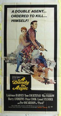 n338 DANDY IN ASPIC three-sheet movie poster '68 Laurence Harvey, spies!